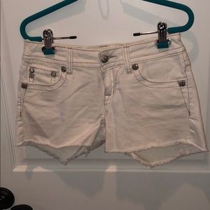 White denim miss me shorts